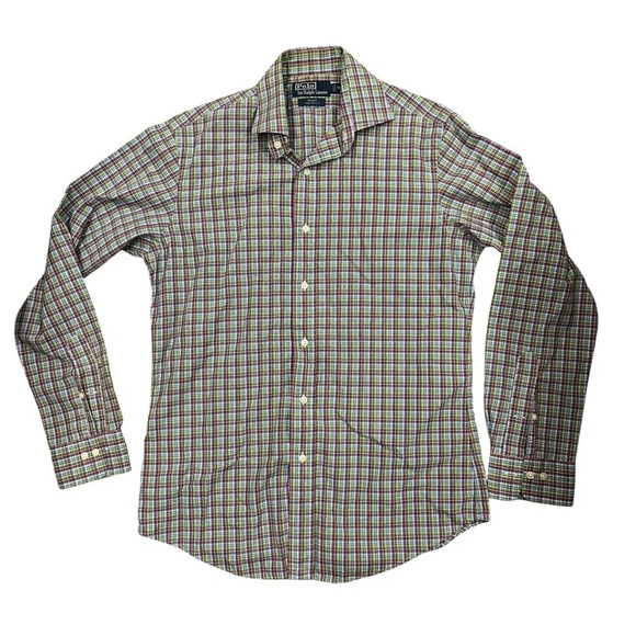 Ralph Lauren Regent Custom Fit Mens 15 Navy Pink Green‎ Plaid Button Do… - Picture 1 of 5
